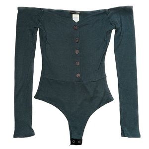 Fashion Nova Teal Ribbed Bodysuit